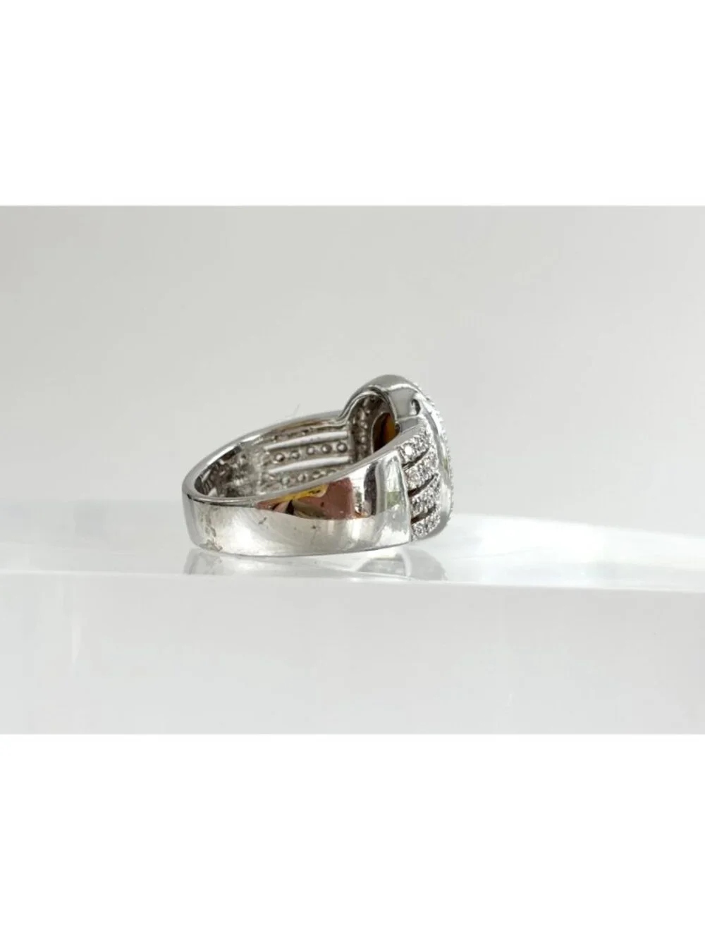 Genuine Tiger's Eye Gemstone Open Shank Sterling Silver 925 Vintage Ring - sz 8